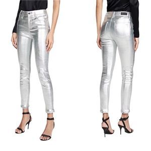 RTA NWT Chrome Scale Kiki Metallic Snake-effect 100% Leather Skinny Pants Sz 27